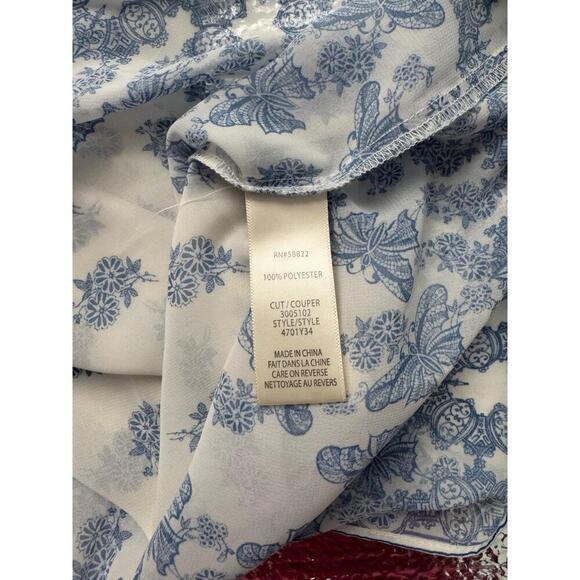 Max Studio Bohemian Blouse Embroidered Short Sleeve Blue & White Medium - Picture 4 of 8